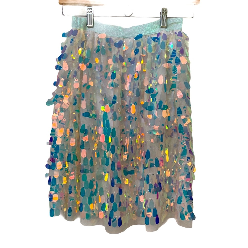 Sequin & Mesh Elastic-Waist Skirt
